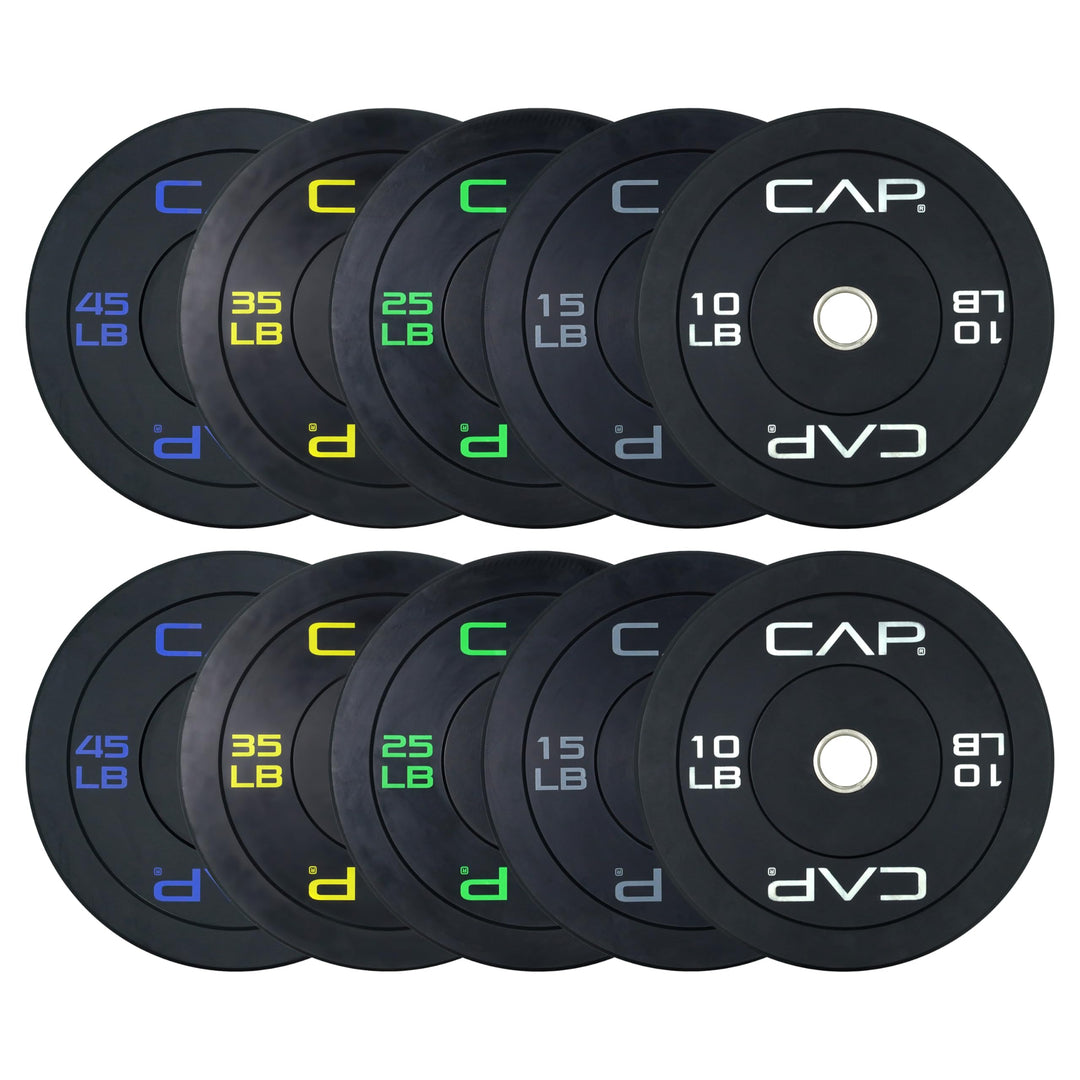 CAP Olympic Bumper Plate Weight Set 100–370LB for Home Gyms