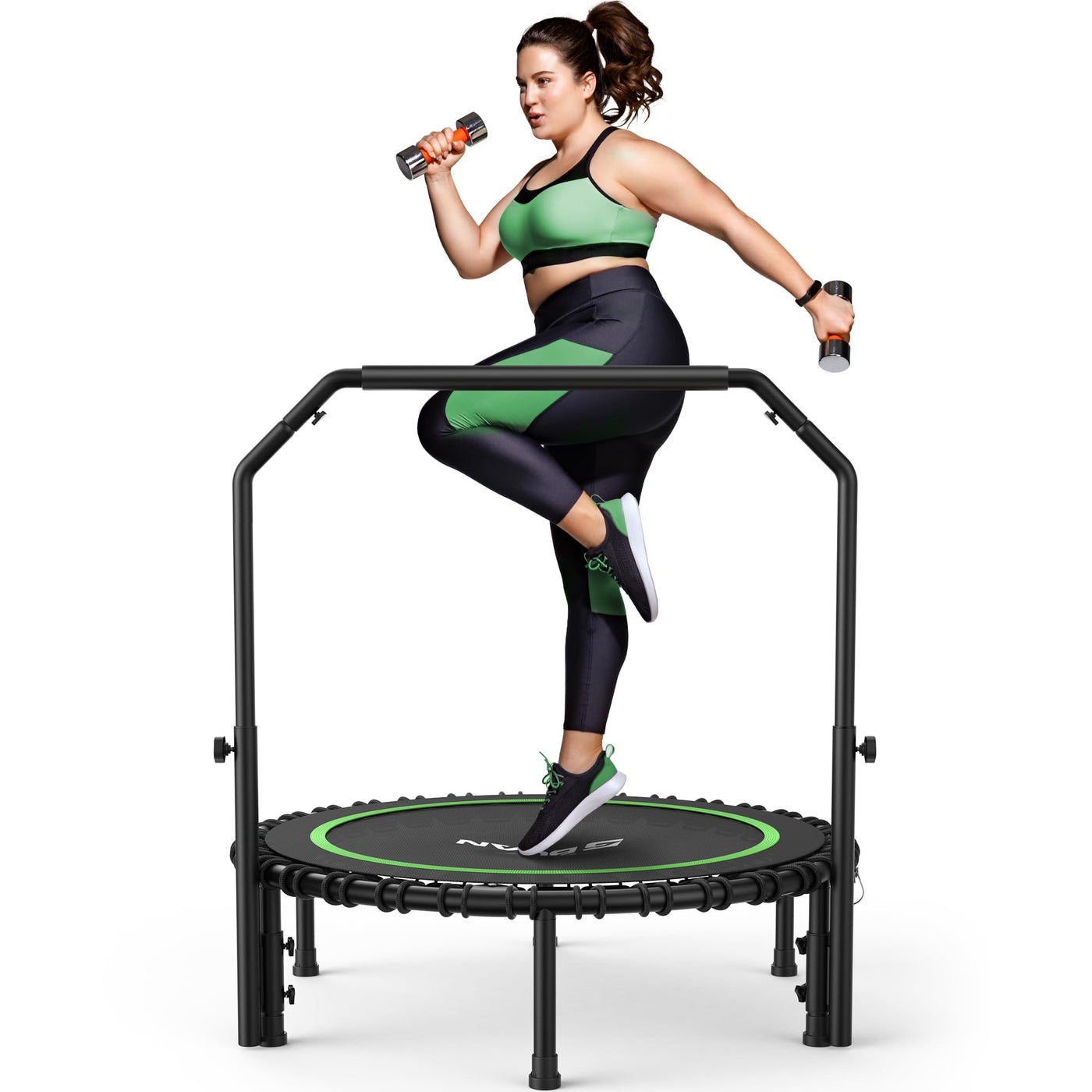 BCAN Adult Mini Trampoline, 40" Fitness Trampoline with Bungees and U Shape Adjustable Foam Handle, perfect for indoor and outdoor workouts.