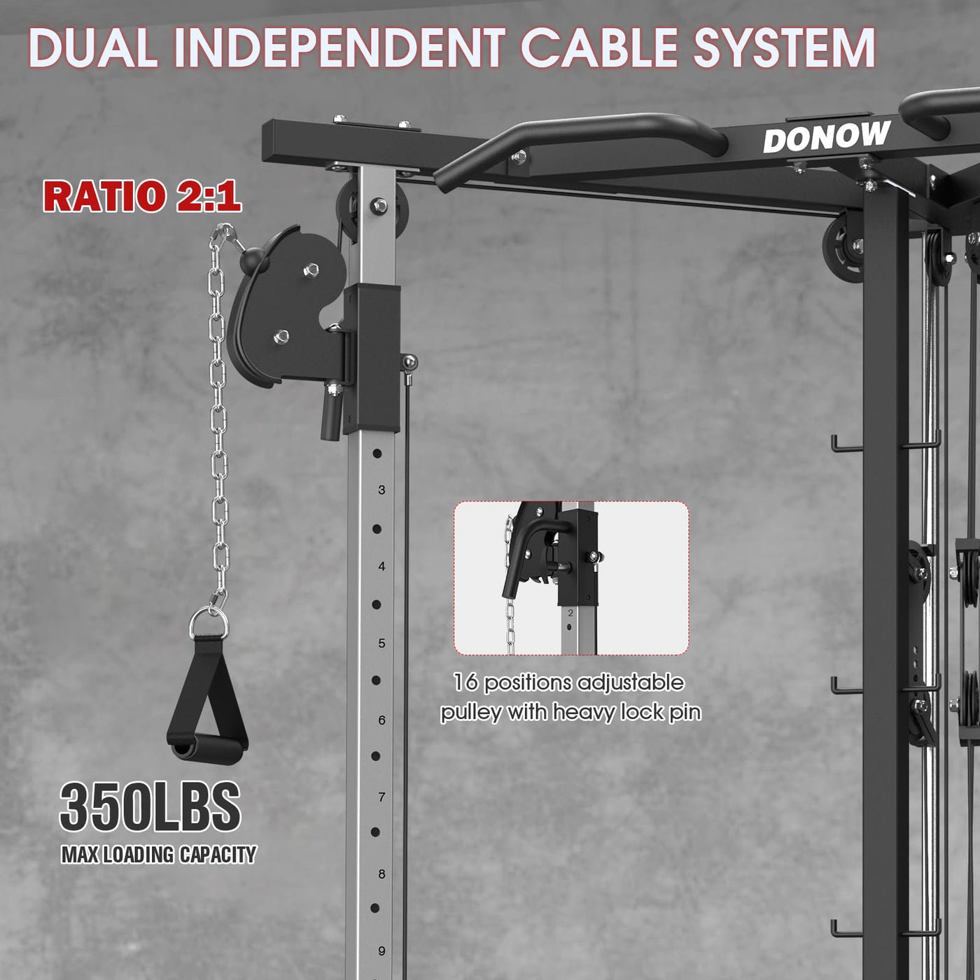 DONOW Cable Crossover Machine, Cable Fly Machine Home Gym System Workout Station with Dual Pulley System Pull-Up Bar Cable Bar and LAT Pull Down System (DN-5011) - Dreamchaser Headquarters