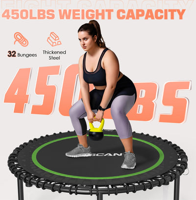 BCAN Adult Mini Trampoline showcasing the 4-level adjustable handle, demonstrating its versatility as a fitness trampoline with handle.