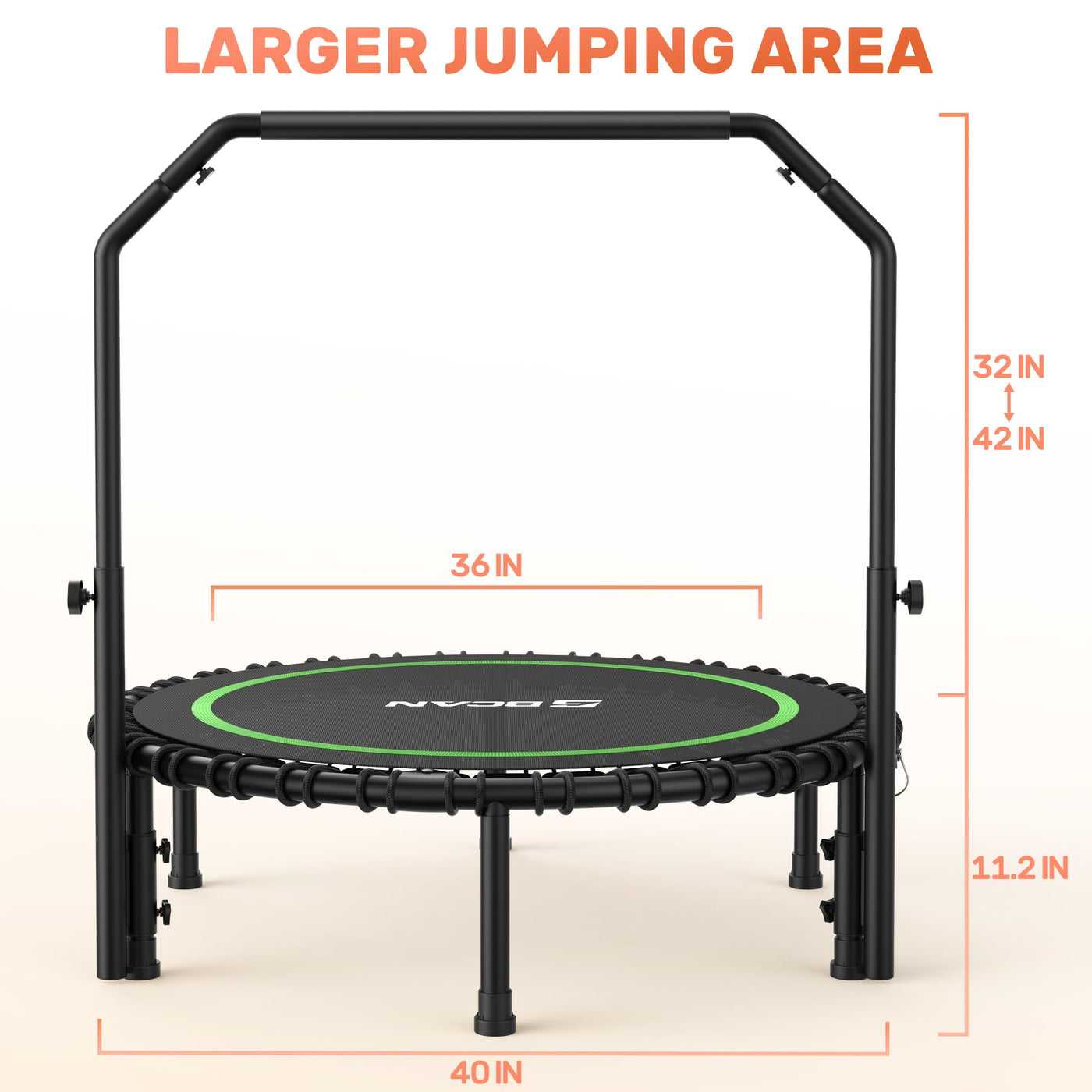 BCAN Adult Mini Trampoline demonstrating its sturdy construction, suitable for intense fitness exercises.