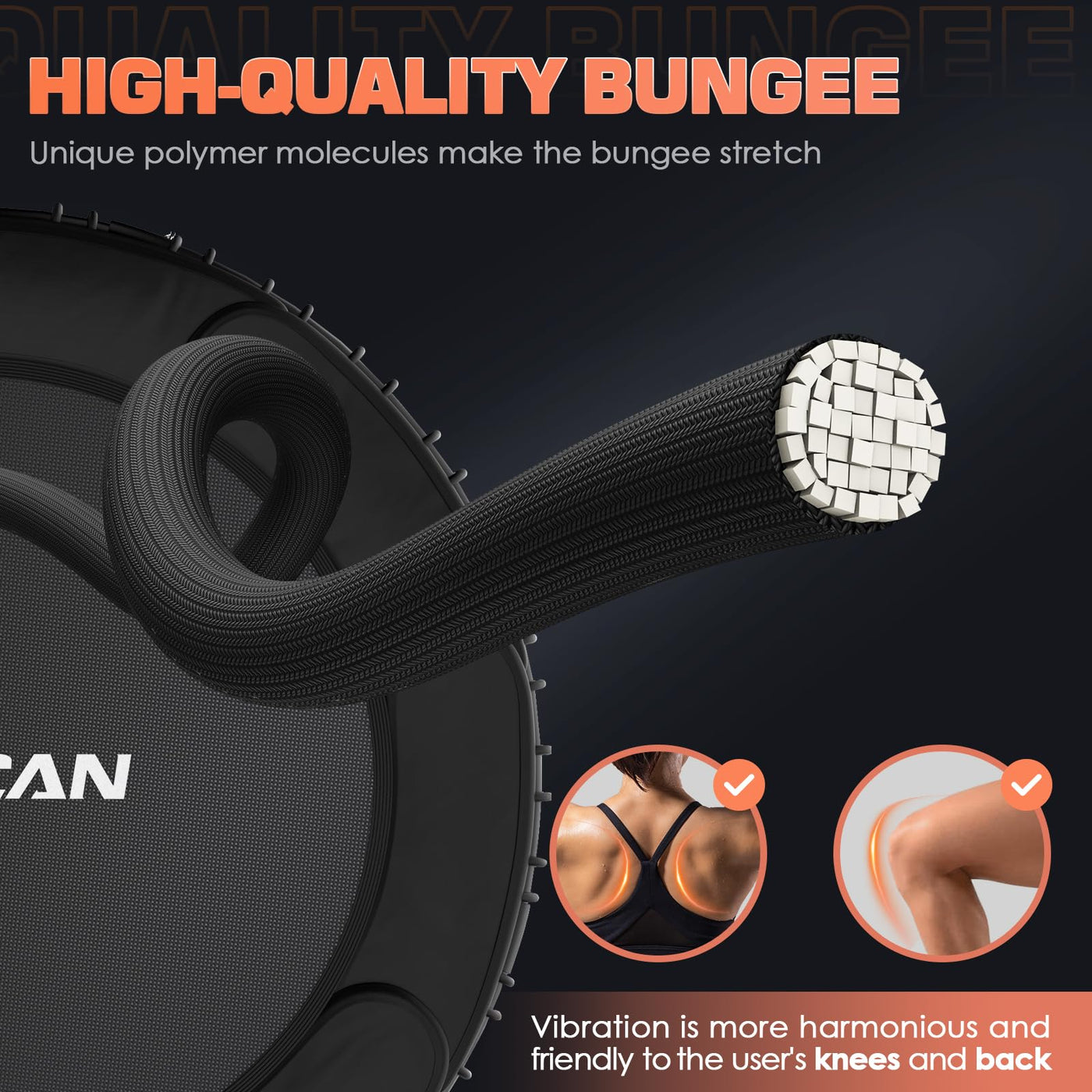 Different users of varying heights and fitness levels enjoying the BCAN fitness trampoline with adjustable handle.