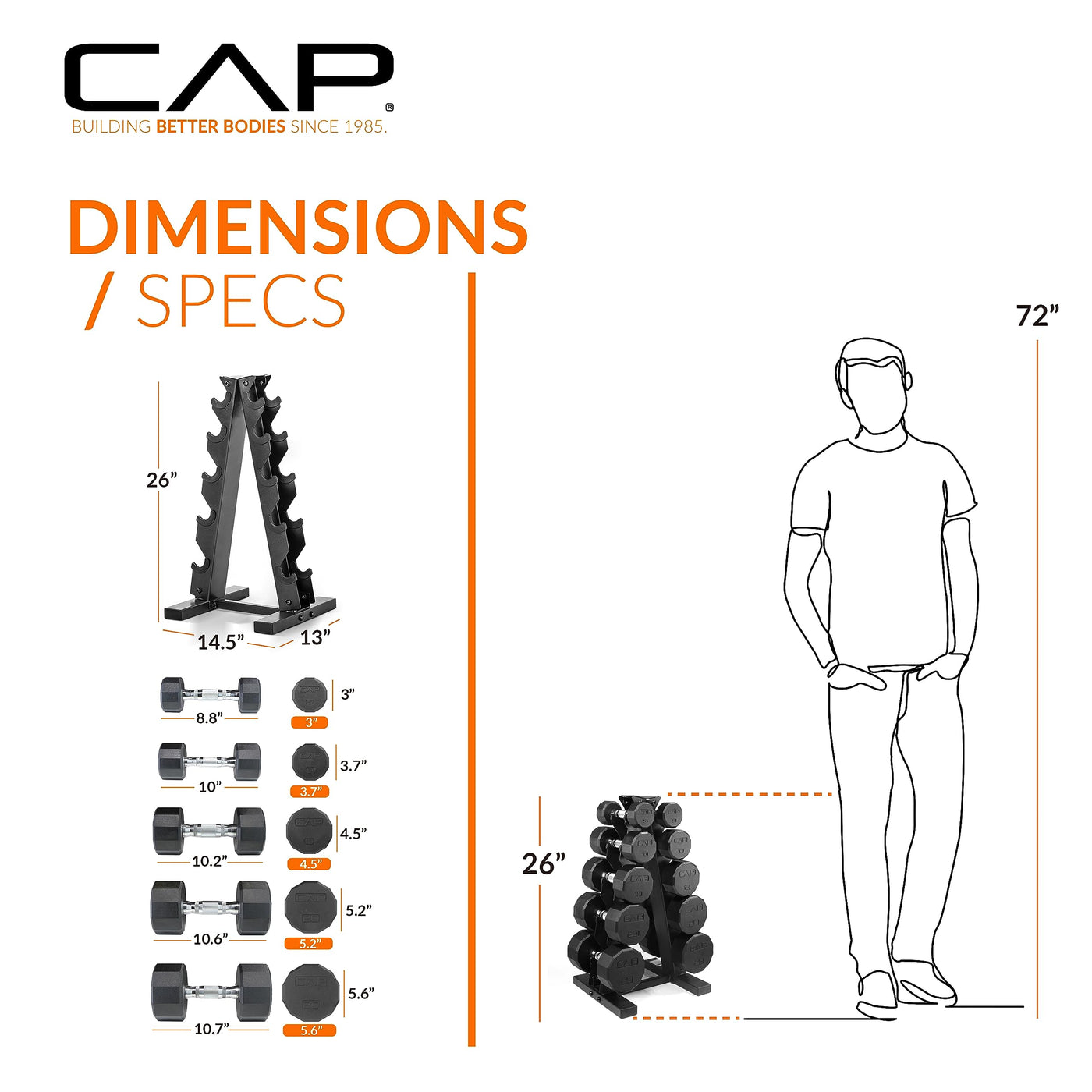 CAP Barbell 150 LB Hex Dumbbells with Rack - Space-Saving Design, Durable Rubber Coating, Versatile for Home Gym - Dreamchaser Headquarters