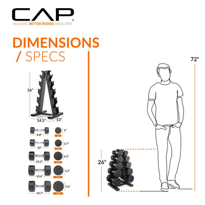 CAP Barbell 150 LB Hex Dumbbells with Rack - Space-Saving Design, Durable Rubber Coating, Versatile for Home Gym - Dreamchaser Headquarters
