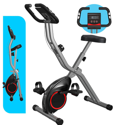 The assembly process of a foldable exercise bike made easy with clear instructions.