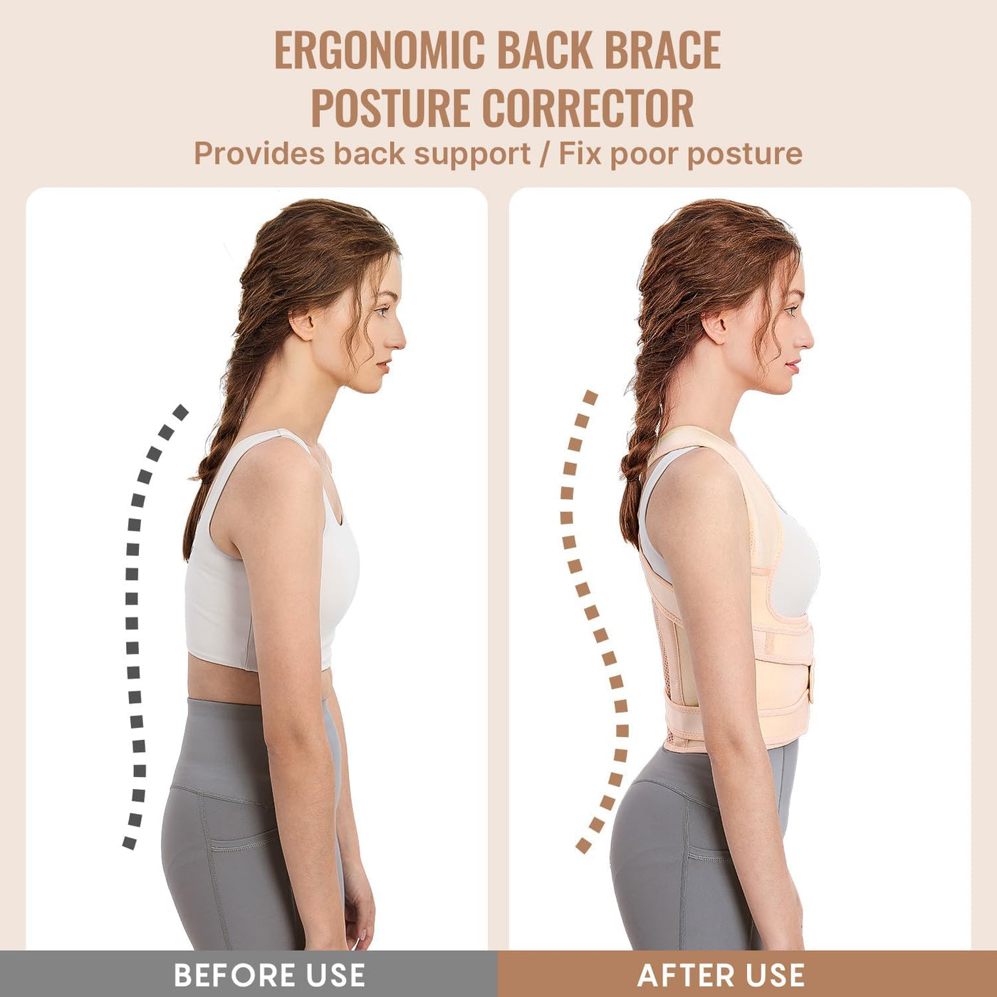 Adjustable Fit Geno Back Brace positioned to enhance posture and provide back pain relief.