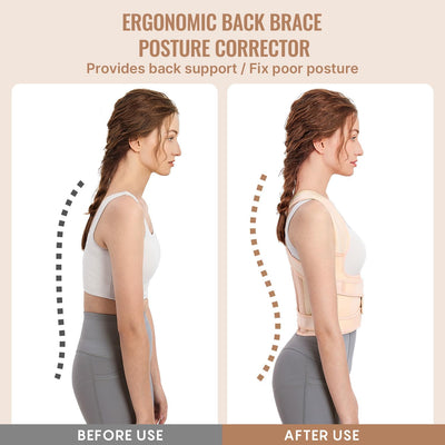 Adjustable Fit Geno Back Brace positioned to enhance posture and provide back pain relief.