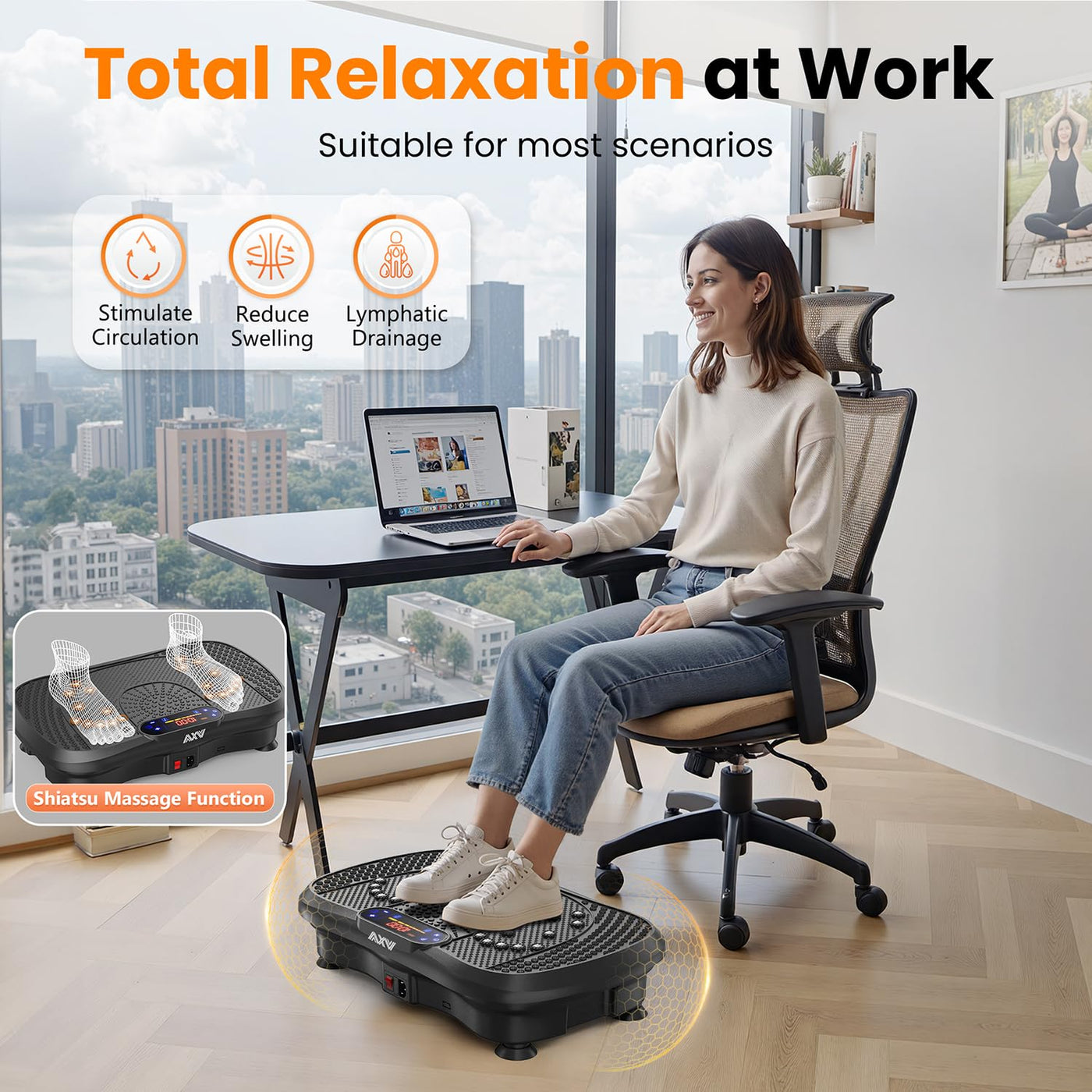 AXV Vibration Plate Fitness Platform equipped with resistance bands, promoting weight loss through effective vibrations.