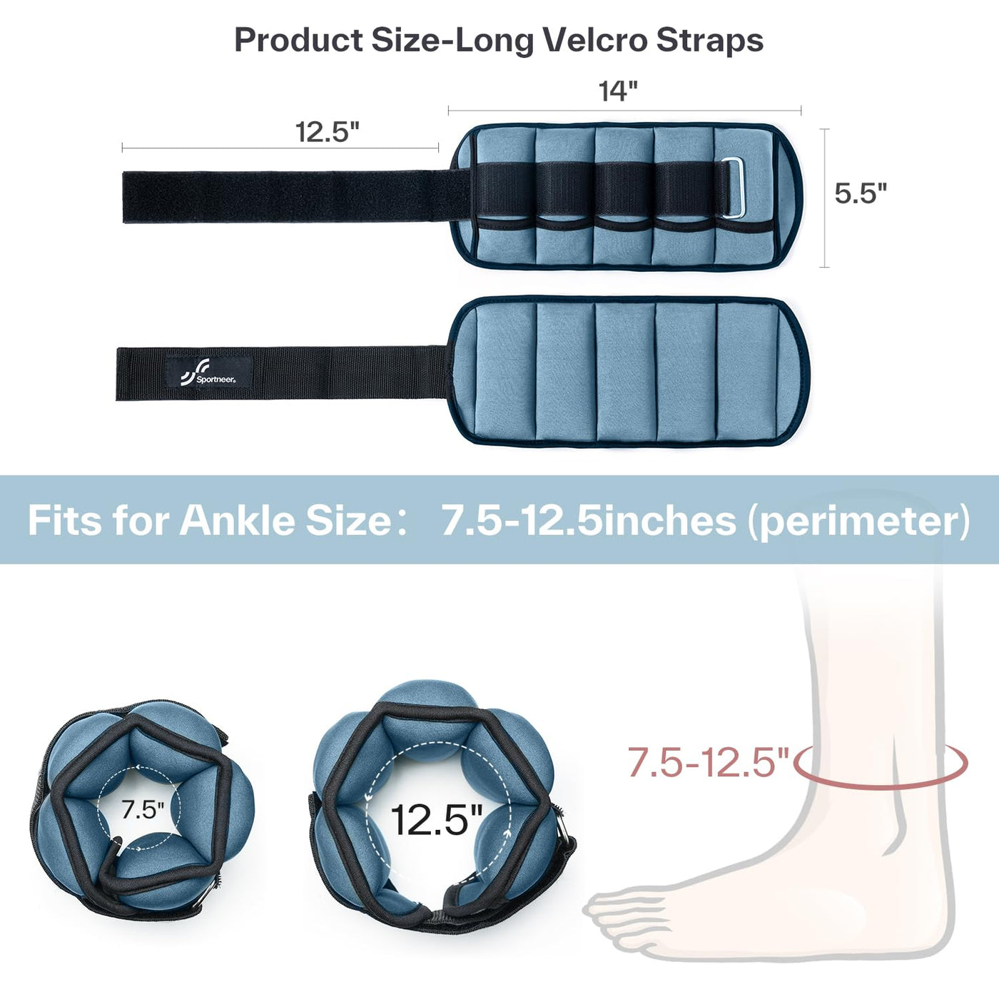 Sportneer Adjustable Weighted Ankle Weights Set 1 Pair 2 4 6 8 10 Lbs Leg Weight Straps for Women Men for Gym,Fitness, Workout,Walking, Jogging,1-5 lbs for Each Ankle, 1 Pair 2-10 lbs (Black) - Dreamchaser Headquarters
