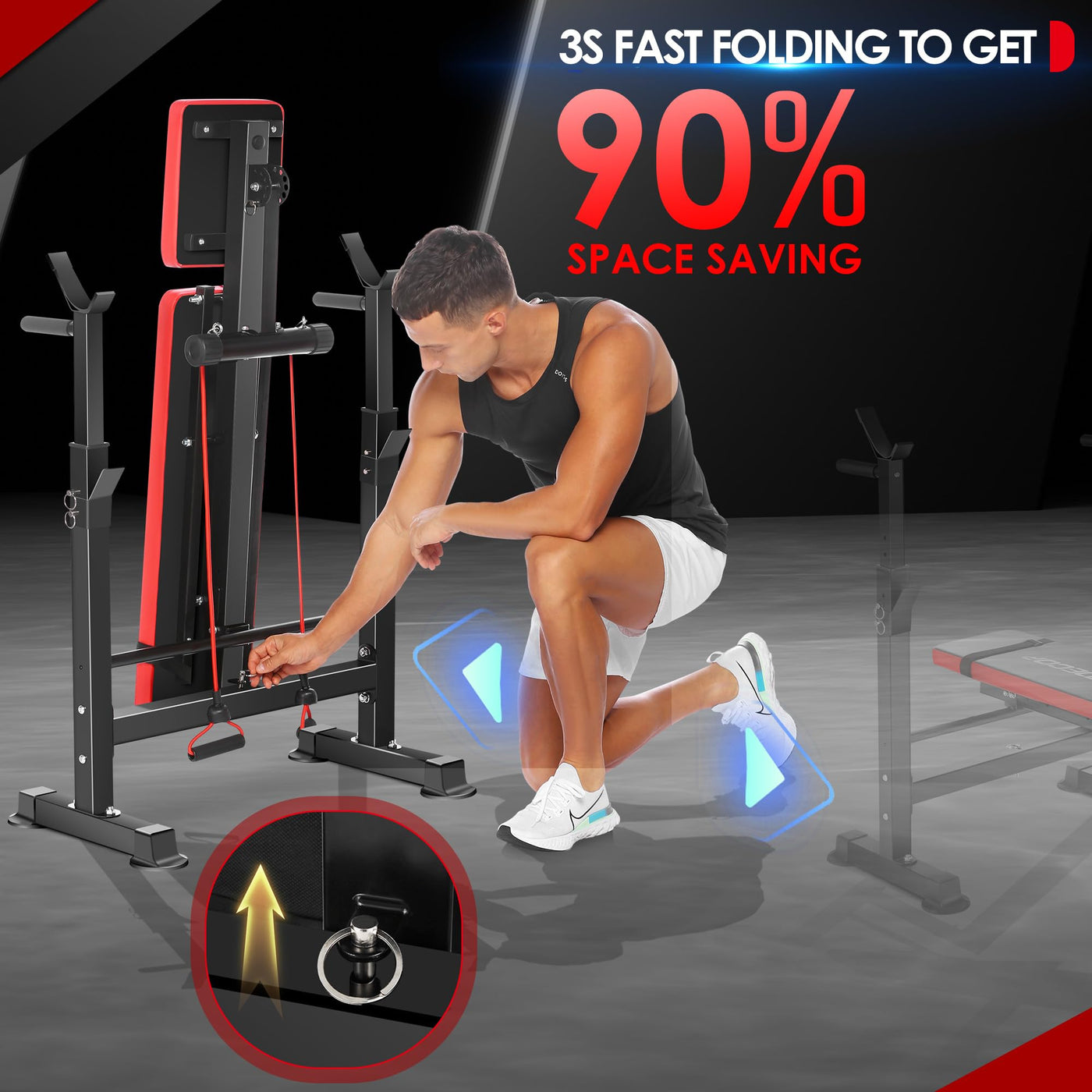 Demonstration of exercises on the OPPSDECOR Weight Bench Set, highlighting its role as versatile home gym equipment.