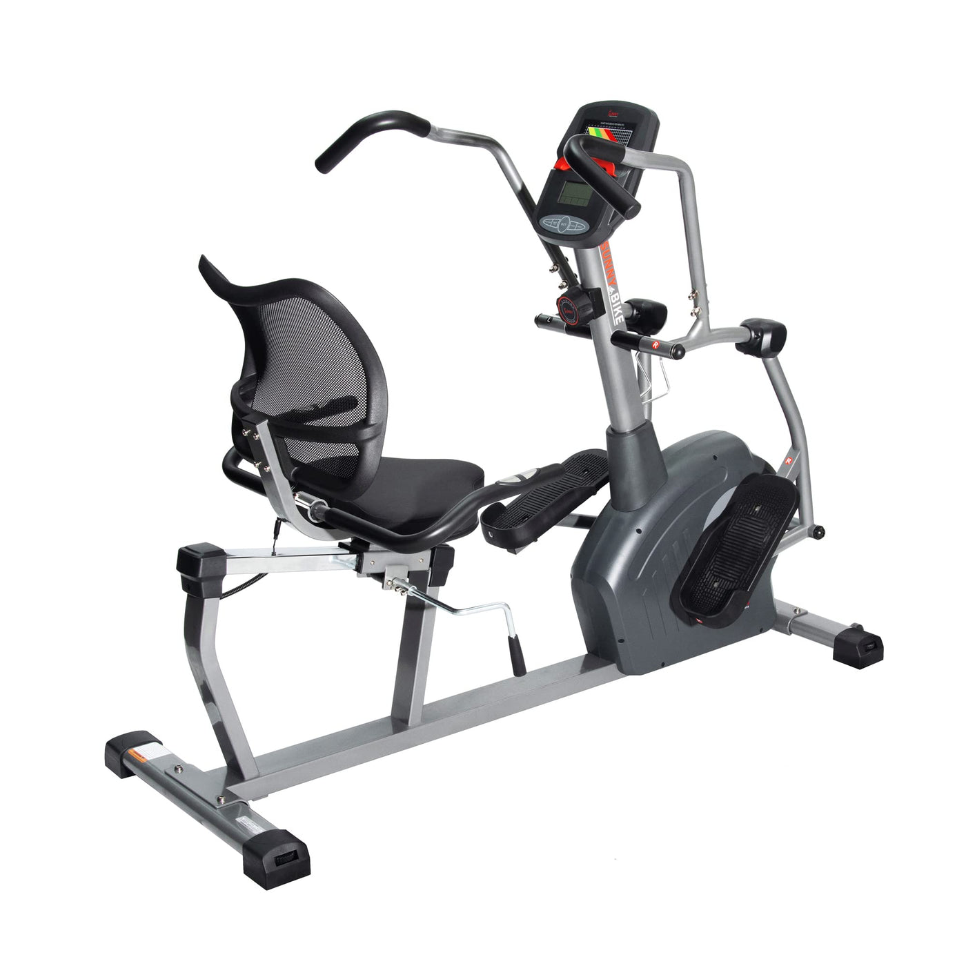 Sunny Health & Fitness Electromagnetic Recumbent Cross Trainer Exercise Elliptical Bike w/Arm Exercisers, Easy Access Seat & Exclusive SunnyFit® App Enhanced Bluetooth Connectivity - SF-RBE4886SMART