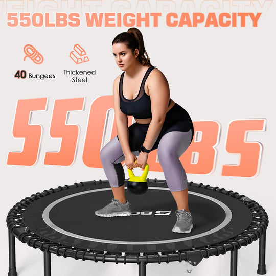 The BCAN fitness trampoline with handle in action, ideal for family fun and fitness at home.