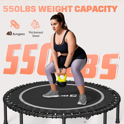 The BCAN fitness trampoline with handle in action, ideal for family fun and fitness at home.