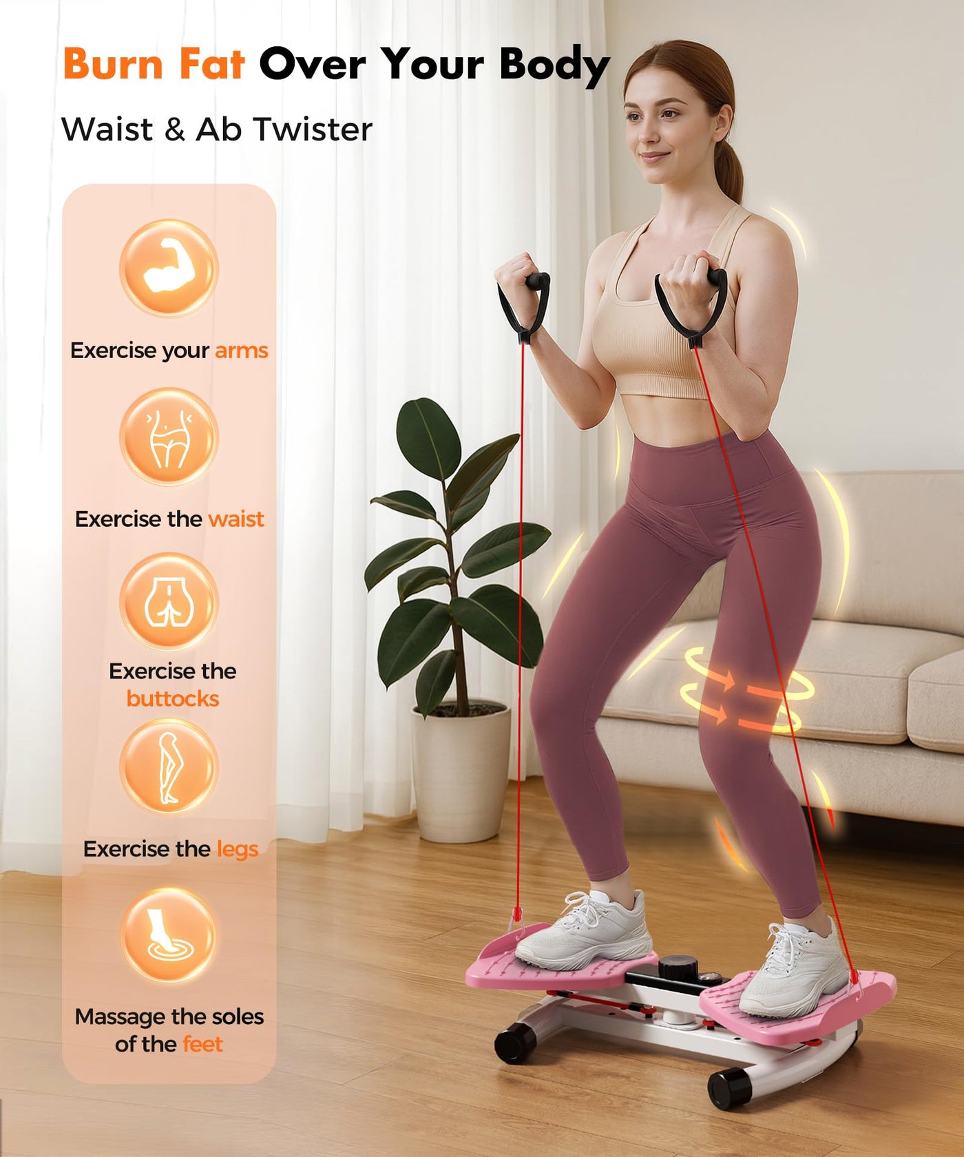 RENRUI Waist Twisting Machine Fitness Tool, Ab Twister Board with the Smart LED Digital Monitor, 300lbs Capacity & 20dB Ultra-Quiet, Anti-Slip Home Gym Workout Equipment for Women (Pink)