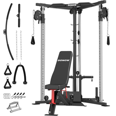 DONOW Cable Crossover Machine, Cable Fly Machine Home Gym System Workout Station with Dual Pulley System Pull-Up Bar Cable Bar and LAT Pull Down System (DN-5011) - Dreamchaser Headquarters