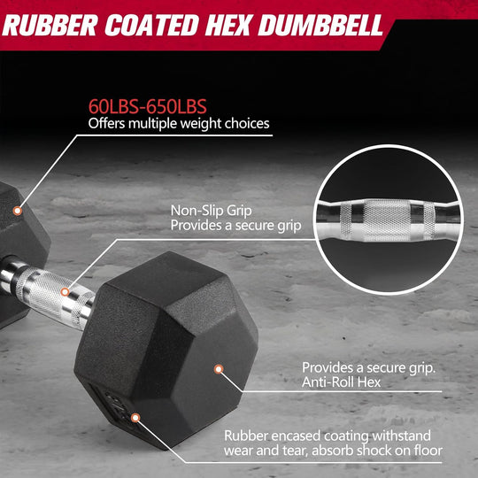 Rubber Hex Dumbbell Set for Full Body Strength Training | DreamChaserHQ