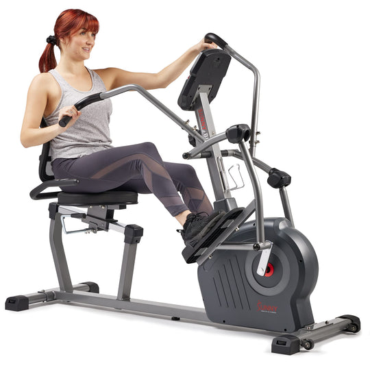 Sunny Health &amp; Fitness Electromagnetic Recumbent Cross Trainer Exercise Elliptical Bike w/Arm Exercisers, Easy Access Seat &amp; Exclusive SunnyFit® App Enhanced Bluetooth Connectivity - SF-RBE4886SMART - Dreamchaser Headquarters