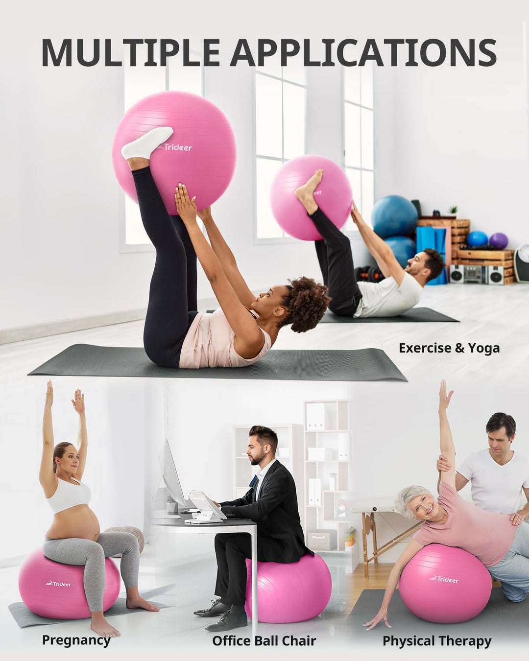 Top view of Trideer Yoga Ball demonstrating easy access to inflation features, beneficial for an exercise ball for therapy.