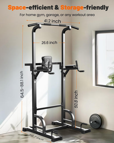 Built-in stability features of the Sportsroyals Power Tower with pull up bar for home gym, accommodating 450LBS.