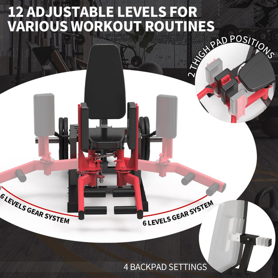 Hip Abductor Machine, Inner and Outer Thigh Machine, Abductor Adductor Machine, Hip Abduction Machine with 6 Levels Gear System &amp; 4-Position Backrest Adjustment, Home Gym Equipment (Red) - Dreamchaser Headquarters