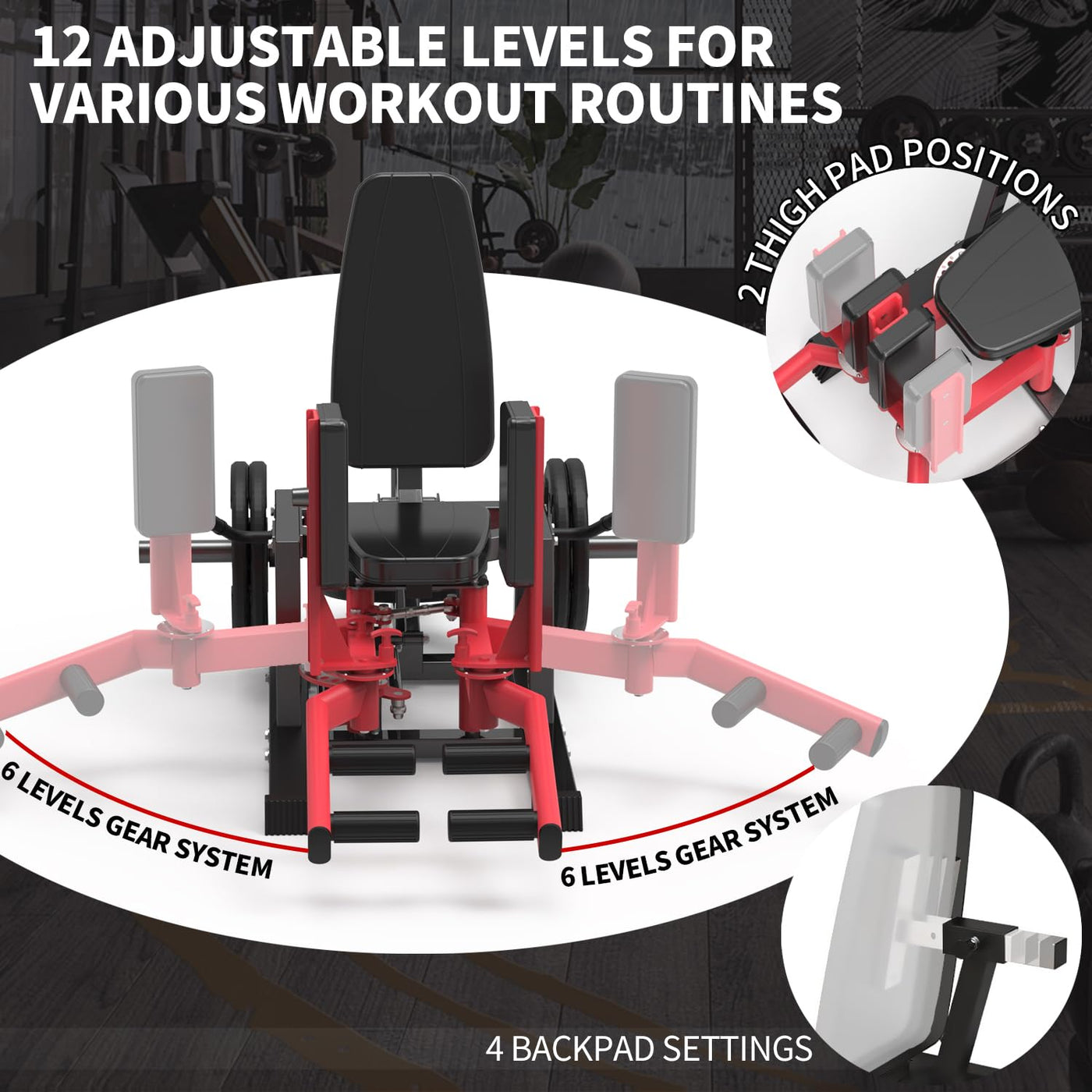 Hip Abductor Machine, Inner and Outer Thigh Machine, Abductor Adductor Machine, Hip Abduction Machine with 6 Levels Gear System & 4-Position Backrest Adjustment, Home Gym Equipment (Red) - Dreamchaser Headquarters