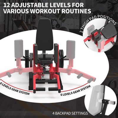 Hip Abductor Machine, Inner and Outer Thigh Machine, Abductor Adductor Machine, Hip Abduction Machine with 6 Levels Gear System & 4-Position Backrest Adjustment, Home Gym Equipment (Red) - Dreamchaser Headquarters