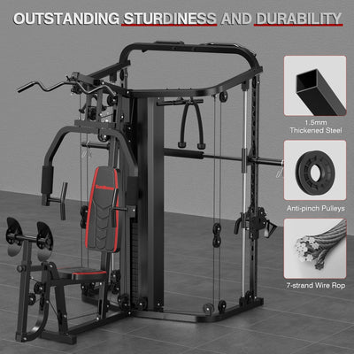 SunHome Multifunction Home Gym System Workout Station,Smith Machine with 138LB Weight Stack, Leg Press, LAT Station for Full Body Training - Dreamchaser Headquarters