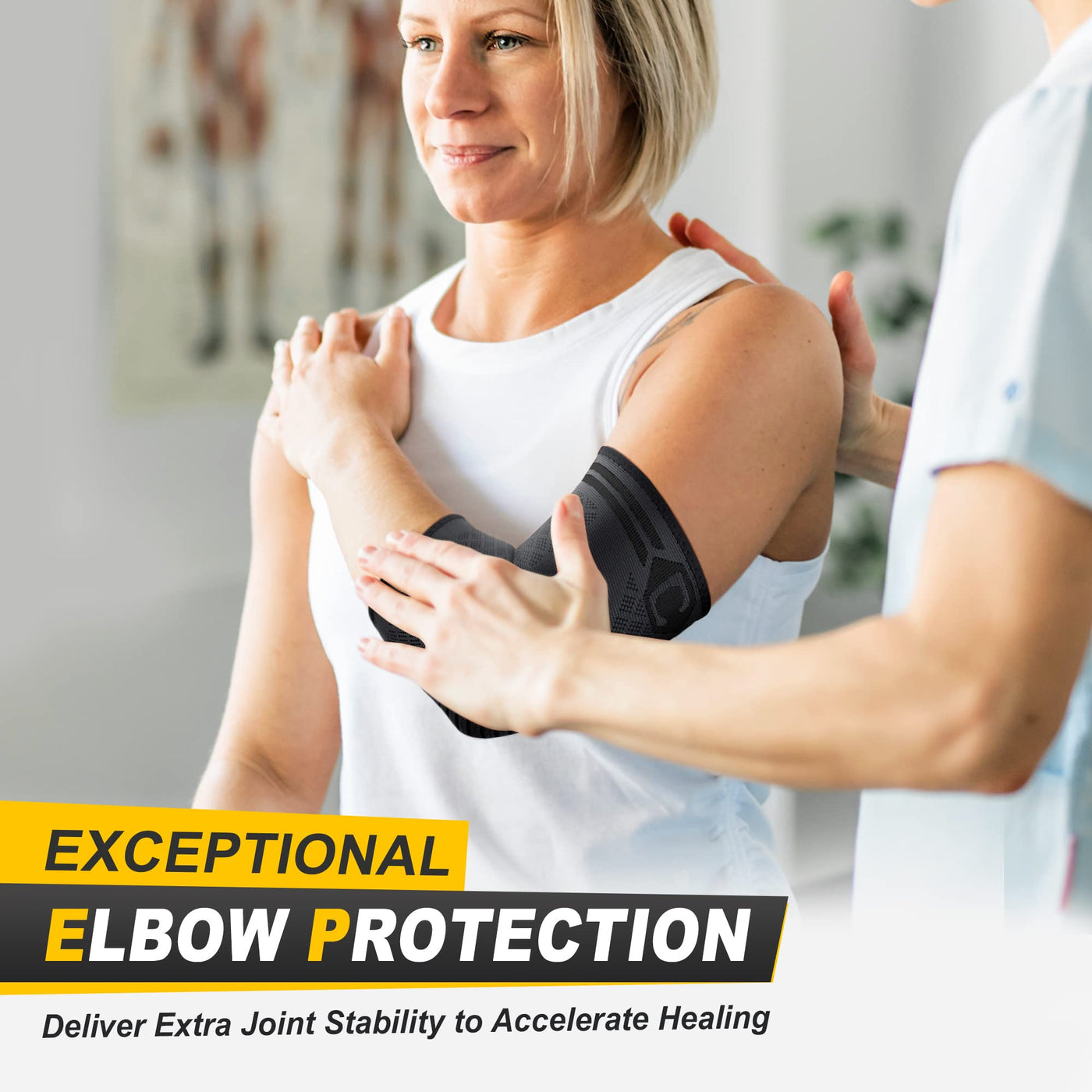 CAMBIVO elbow brace for tendonitis available in black, perfect for casual wear.