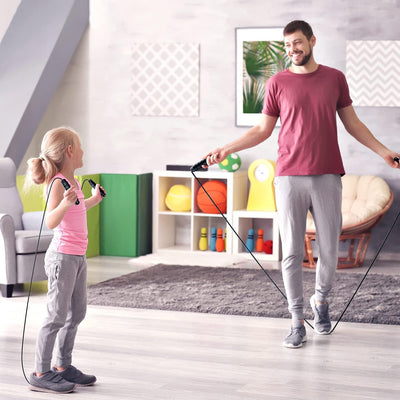 A tangle-free jump rope in use, showing its role in jump exercises for weight loss and body strengthening.