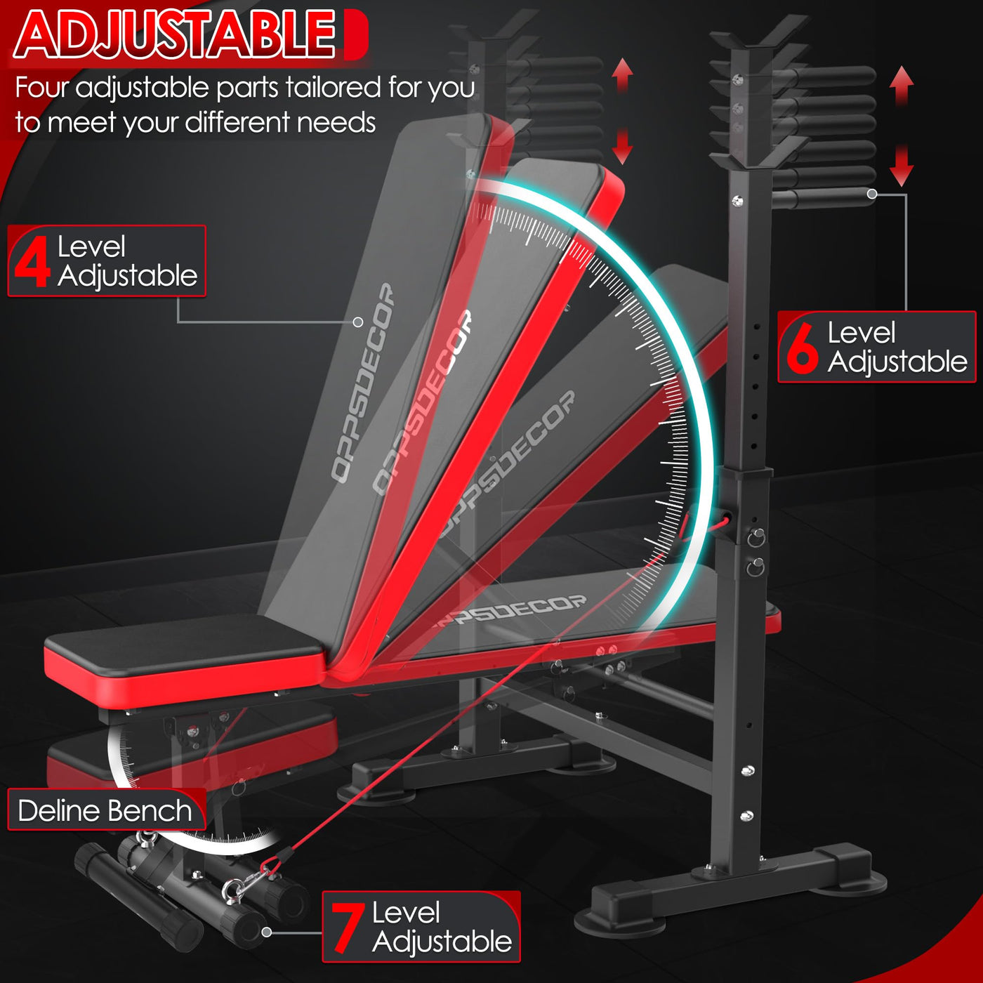 Strong and durable build of OPPSDECOR Weight Bench Set, reliable home gym equipment for serious weight lifting enthusiasts.