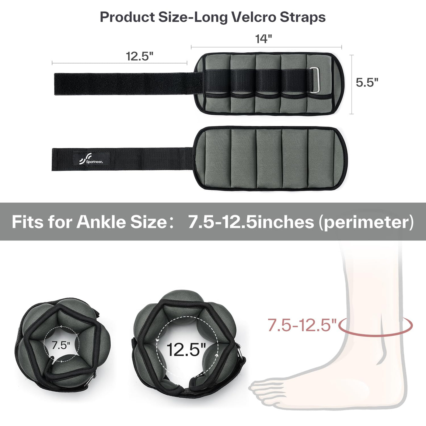 Sportneer Adjustable Weighted Ankle Weights Set 1 Pair 2 4 6 8 10 Lbs Leg Weight Straps for Women Men for Gym,Fitness, Workout,Walking, Jogging,1-5 lbs for Each Ankle, 1 Pair 2-10 lbs (Black) - Dreamchaser Headquarters