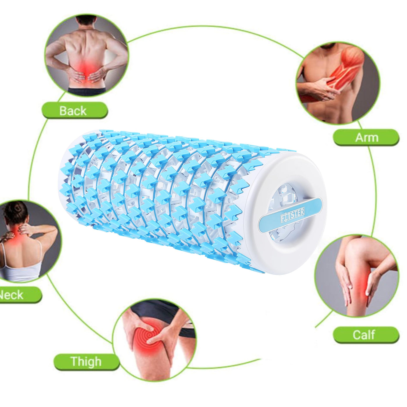 User stretching with the collapsible foam roller, illustrating its use in enhancing performance and flexibility.