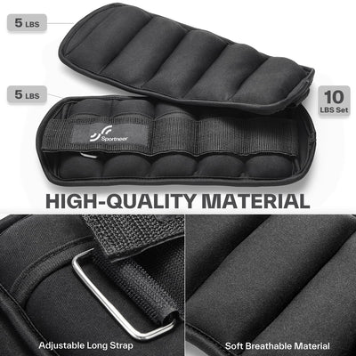 Sportneer Adjustable Weighted Ankle Weights Set 1 Pair 2 4 6 8 10 Lbs Leg Weight Straps for Women Men for Gym,Fitness, Workout,Walking, Jogging,1-5 lbs for Each Ankle, 1 Pair 2-10 lbs (Black) - Dreamchaser Headquarters