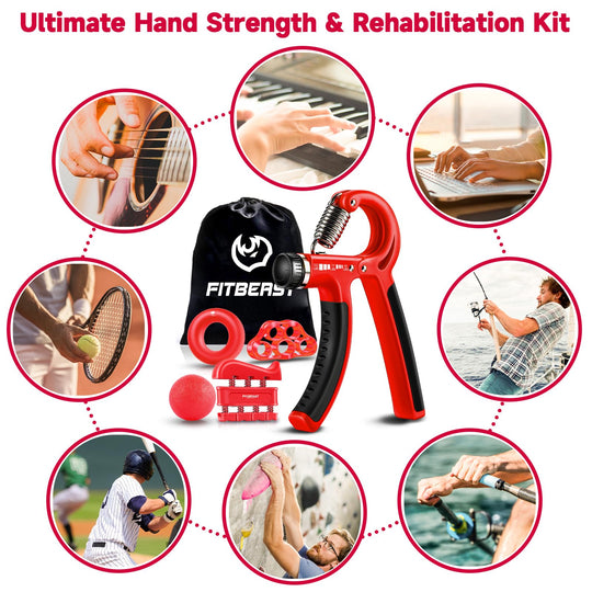 FitBeast hand grip strengthener ideal for office workers and musicians to build grip strength and prevent fatigue.