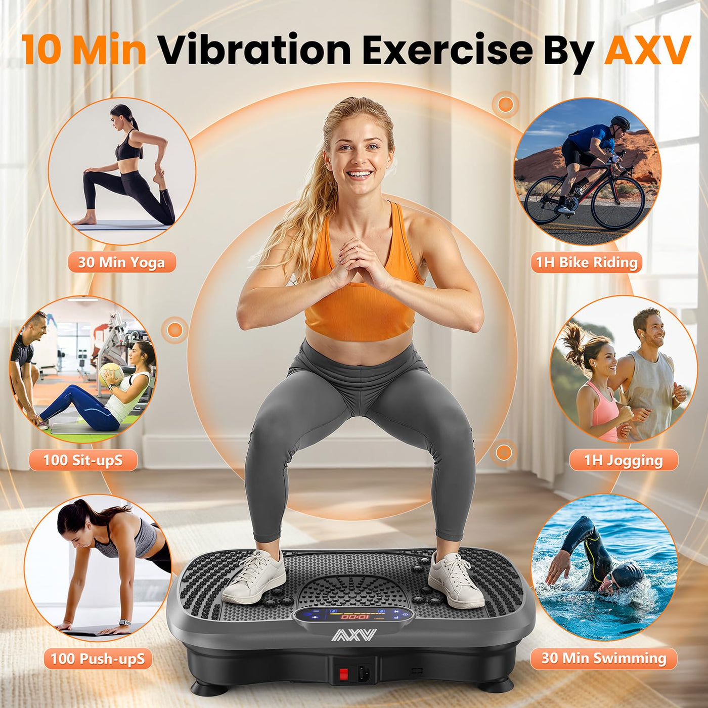 AXV Vibration Plate showcasing its user benefits for effective workouts aimed at weight loss.