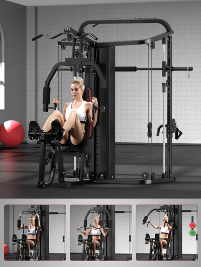 SunHome Multifunction Home Gym System Workout Station,Smith Machine with 138LB Weight Stack, Leg Press, LAT Station for Full Body Training - Dreamchaser Headquarters