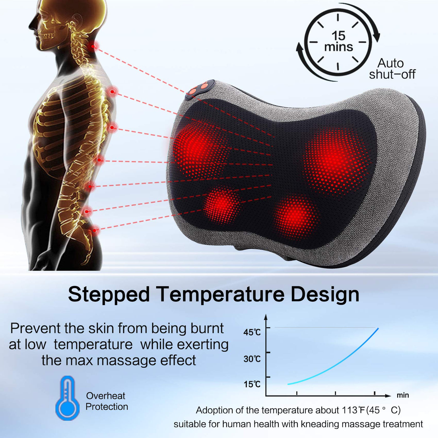 Adjustable Speed Settings - Customizable experience with this massage pillow with heat for personalized relief.