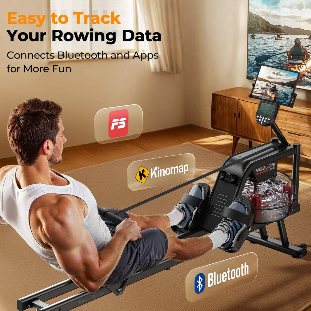 YOSUDA Magnetic Rowing Machine in active use, providing a full-body workout.