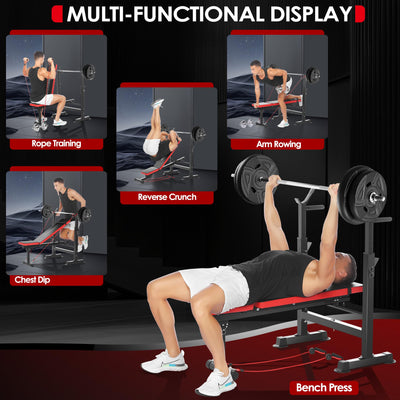 Accessory features of OPPSDECOR 6 in 1 Weight Bench Set, ideal home gym equipment for personal fitness training.