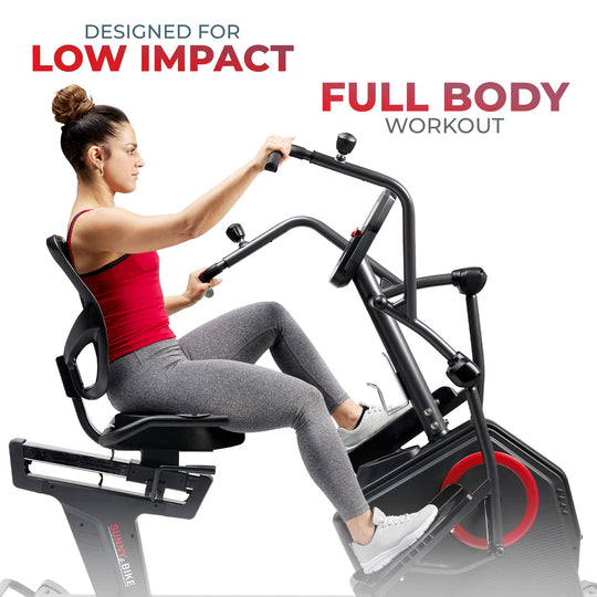 Sunny Health &amp; Fitness Electromagnetic Recumbent Cross Trainer Exercise Elliptical Bike w/Arm Exercisers, Easy Access Seat &amp; Exclusive SunnyFit® App Enhanced Bluetooth Connectivity - SF-RBE4886SMART - Dreamchaser Headquarters