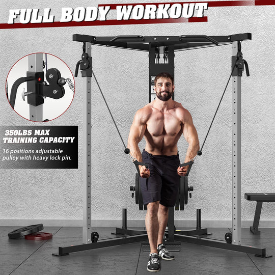 DONOW Cable Crossover Machine, Cable Fly Machine Home Gym System Workout Station with Dual Pulley System Pull-Up Bar Cable Bar and LAT Pull Down System (DN-5011) - Dreamchaser Headquarters