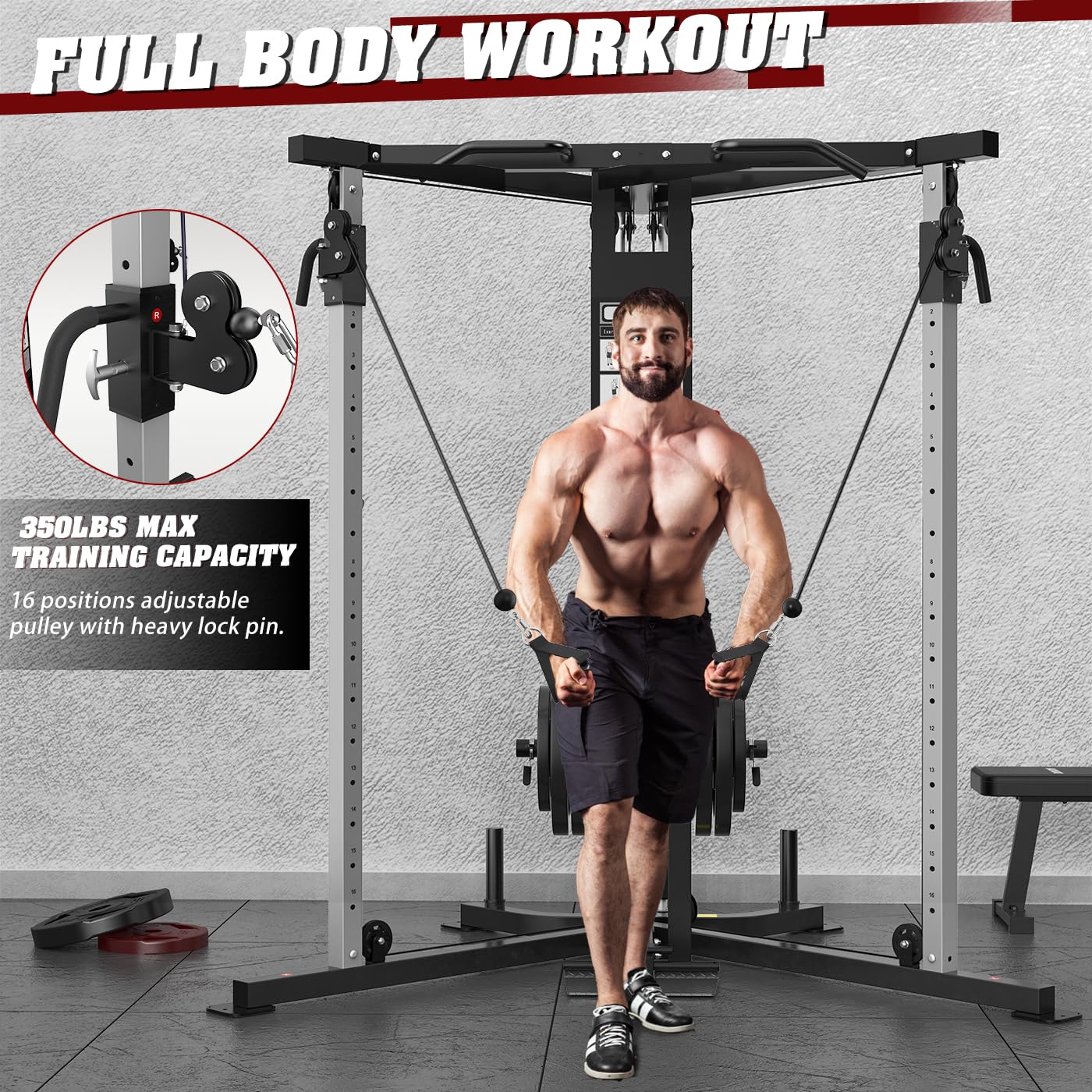 DONOW Cable Crossover Machine, Cable Fly Machine Home Gym System Workout Station with Dual Pulley System Pull-Up Bar Cable Bar and LAT Pull Down System (DN-5011) - Dreamchaser Headquarters