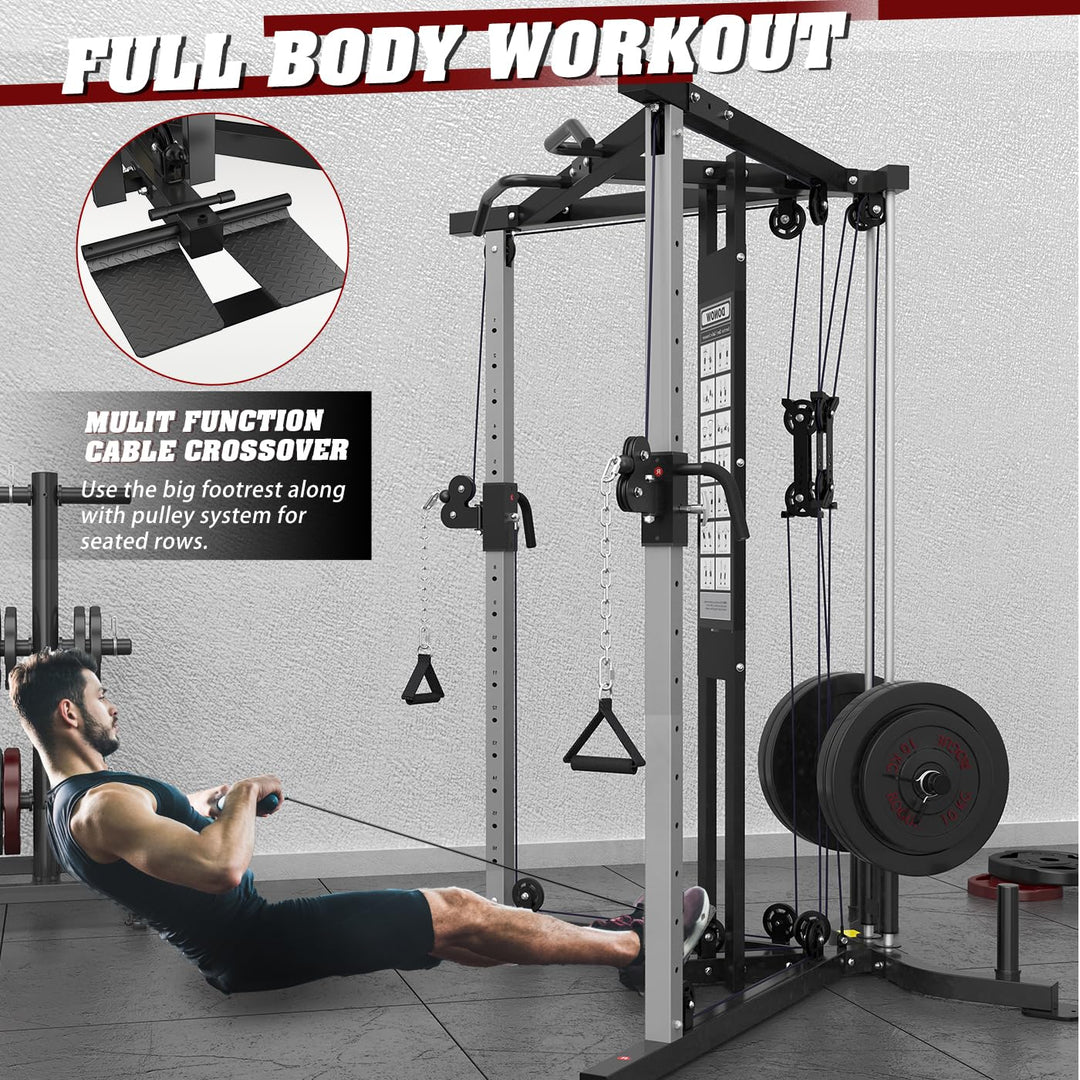 DONOW Cable Crossover Machine, Cable Fly Machine Home Gym System Workout Station with Dual Pulley System Pull-Up Bar Cable Bar and LAT Pull Down System (DN-5011) - Dreamchaser Headquarters