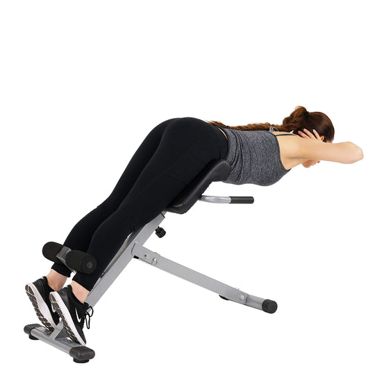 Sunny Health &amp; Fitness 45-Degree Hyperextension Roman Chair with Adjustable Height and Back, Glute, Hamstring, and Ab Workouts Foldable Sit Up Gym Bench for Home, Gray - SF-BH6629 - Dreamchaser Headquarters