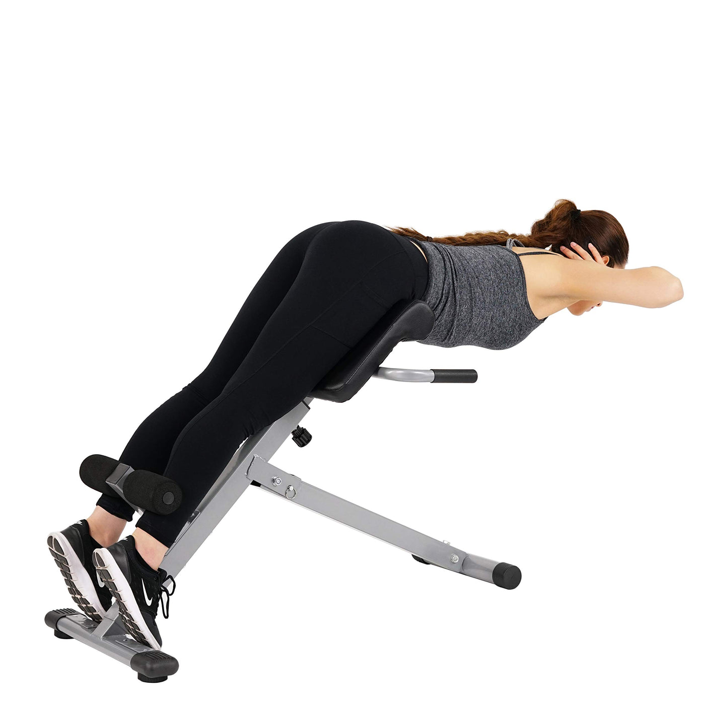 Sunny Health & Fitness 45-Degree Hyperextension Roman Chair with Adjustable Height and Back, Glute, Hamstring, and Ab Workouts Foldable Sit Up Gym Bench for Home, Gray - SF-BH6629
