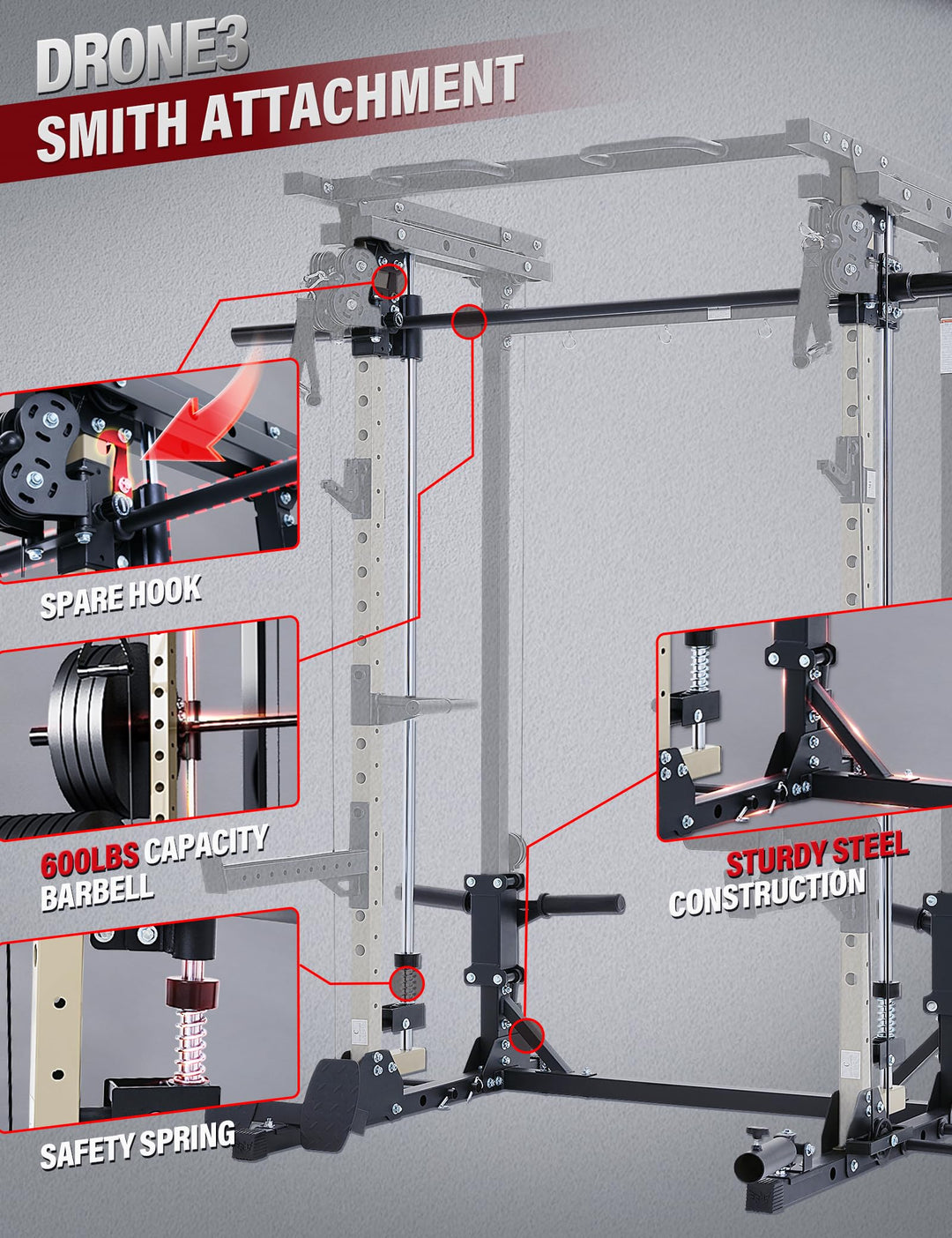 Major Fitness Drone3 Machine – All-in-One Home Gym Squat Rack with Weight Bar, Cable Crossover Machine - Dreamchaser Headquarters