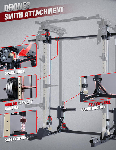Major Fitness Drone3 Machine – All-in-One Home Gym Squat Rack with Weight Bar, Cable Crossover Machine - Dreamchaser Headquarters