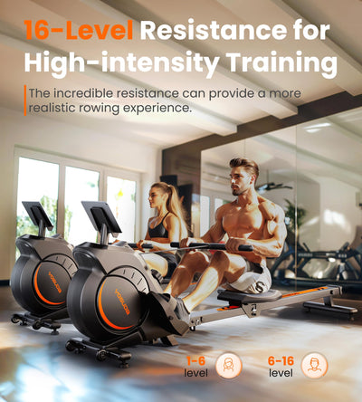 Transportation wheels of the YOSUDA Magnetic Rowing Machine for easy moving after exercise.