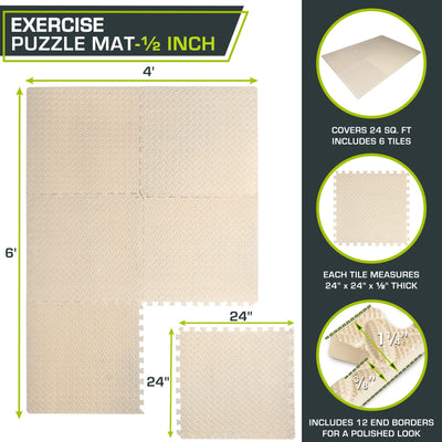 ProsourceFit Puzzle Exercise Mat ½ in, EVA Interlocking Foam Floor Tiles for Home Gym, Mat for Home Workout Equipment, Floor Padding for Kids, Black, 24 in x 24 in x ½ in, 24 Sq Ft - 6 Tiles - Dreamchaser Headquarters