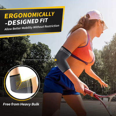 Showcasing the flexibility of the CAMBIVO elbow brace for tendonitis in various sports.